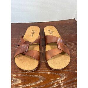 Yokono Womens Brown Leather Sandals With Cork Sole Slip-On Size 8
